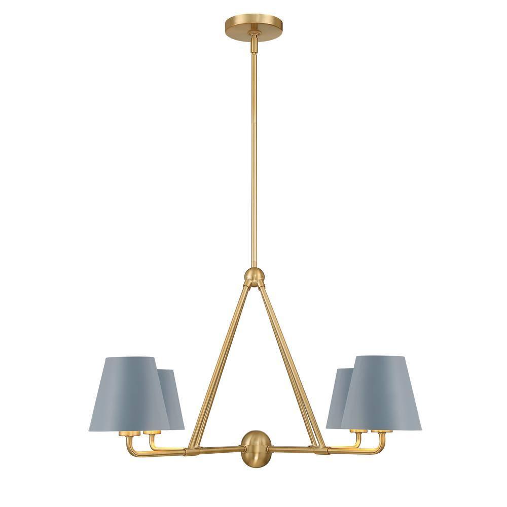 Vibrant Gold and Blue 4-Light Metal Chandelier