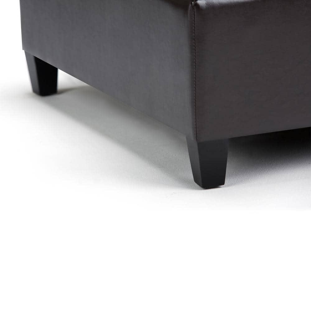 Simpli Home Harrison 36"W Upholstered Square Coffee Table Storage Ottoman with Split Lift Top