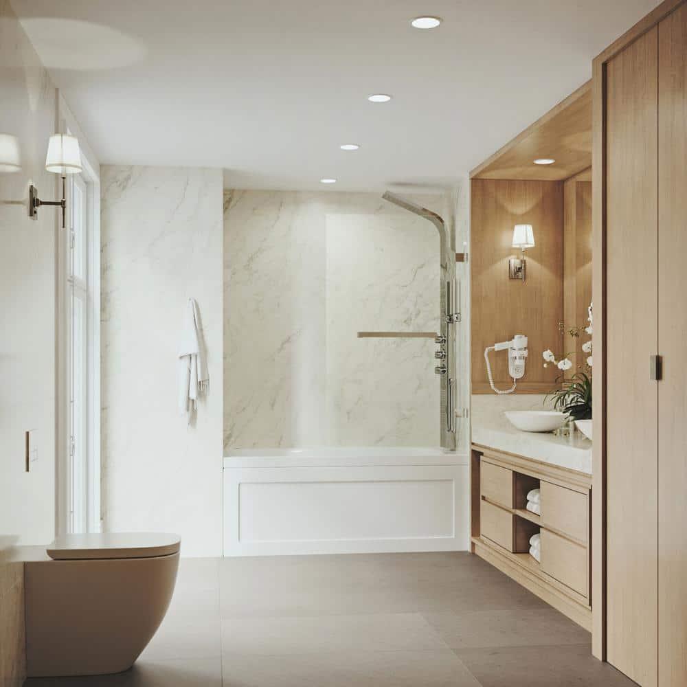 Rialto 34" W x 58" H Hinged Frameless Tub Door with with 5/16" Glass