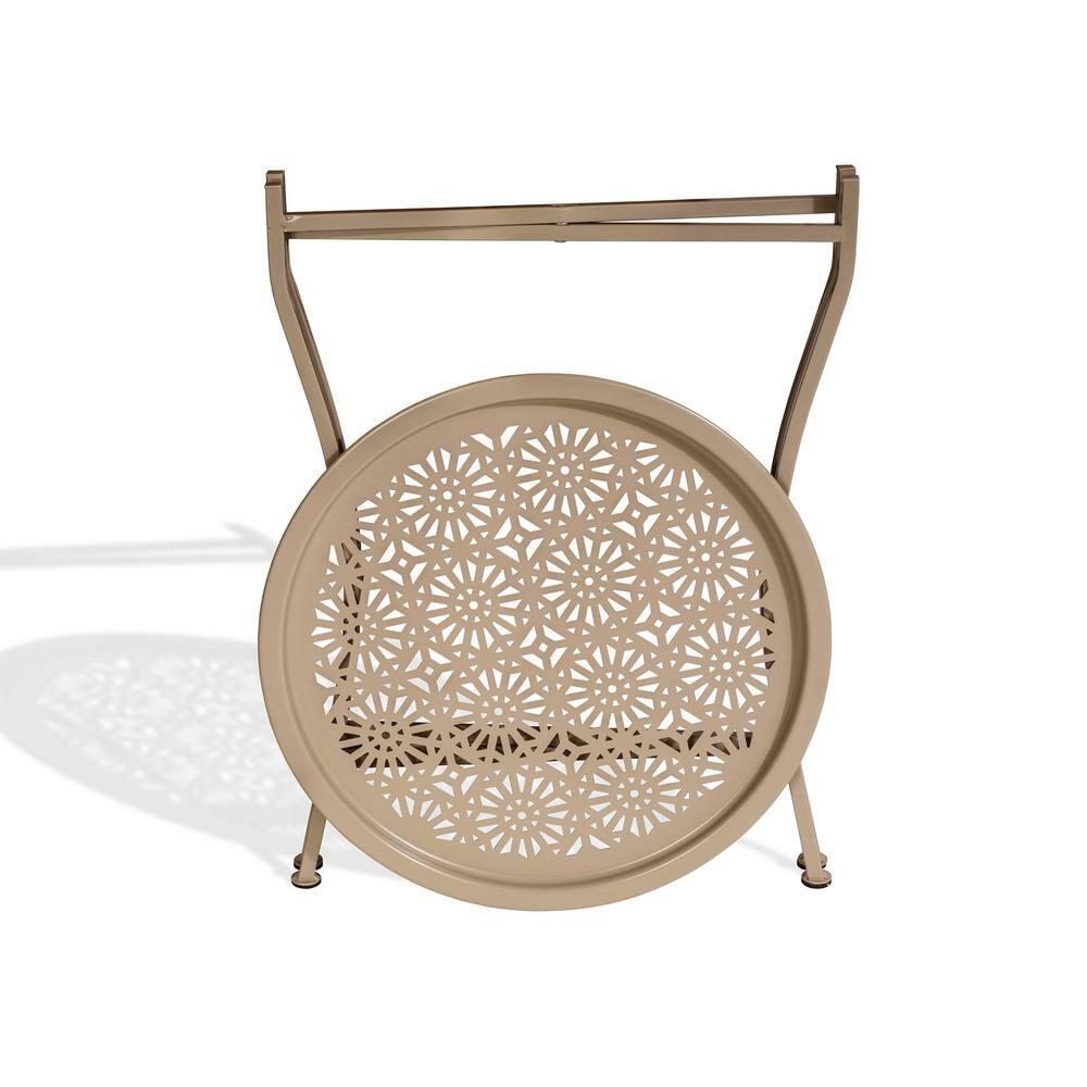 Daisy Patterned Metal Folding Side Table, Off-White
