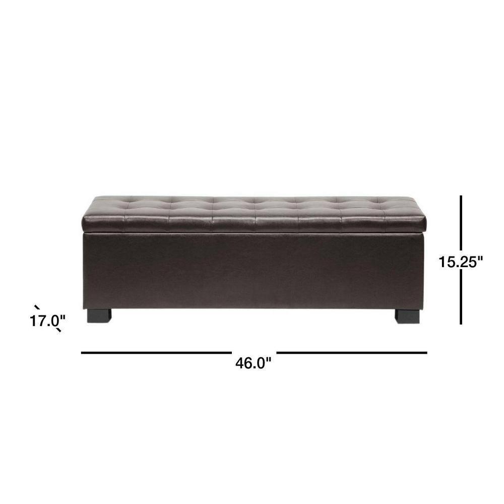 Roanoke Storage Ottoman Dark Brown - Baxton Studio: Upholstered Bench, Wood Frame, Spot Clean