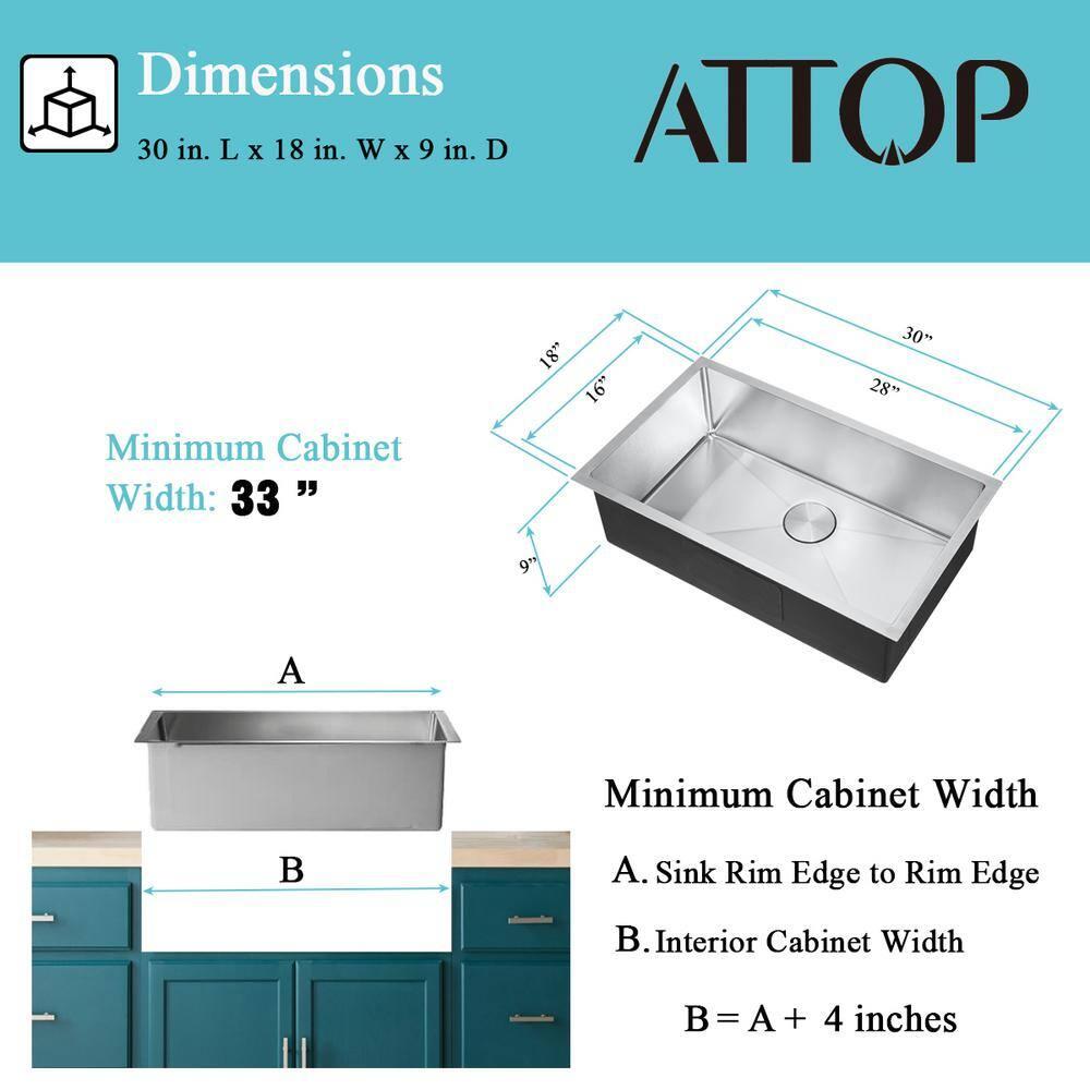 DIRECTUNIT 30 Inch Undermount Kitchen Sink 18 Gauge Stainless Steel Single Bowl