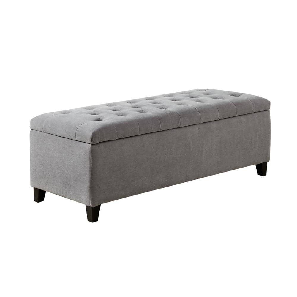 Selah Tufted Top Storage Bench - Gray: Upholstered Ottoman with Wood Legs, Polyester, Spot Clean