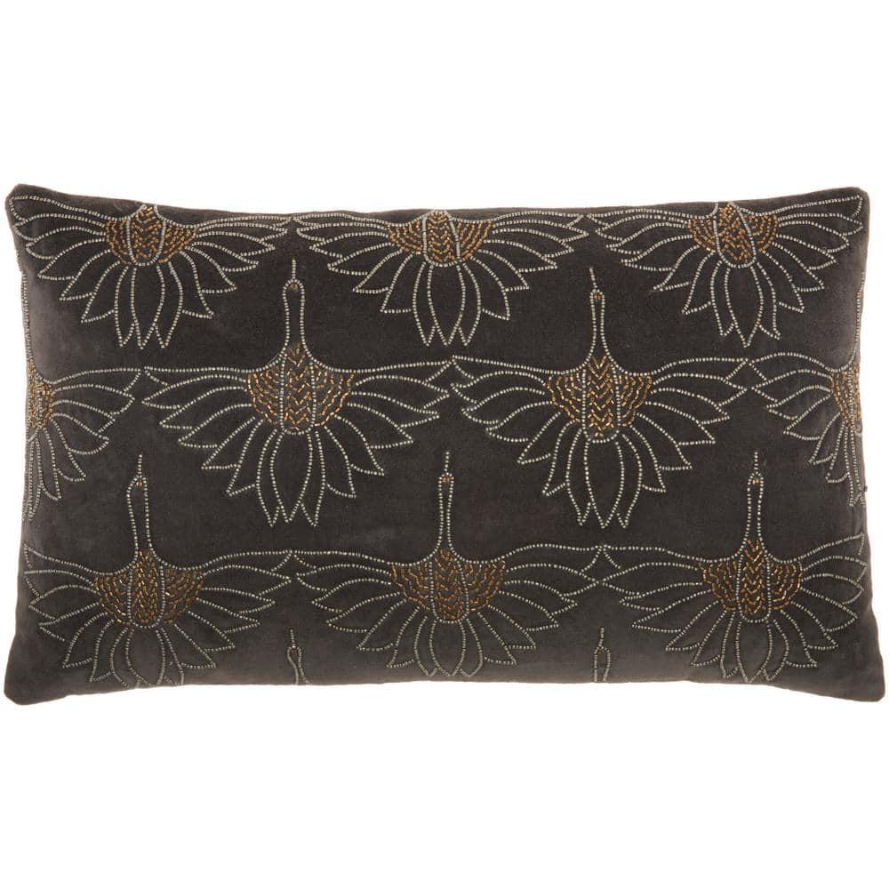 12"x20" Sofia Beaded Flowers Lumbar Throw Pillow Dark Gray - Mina Victory
