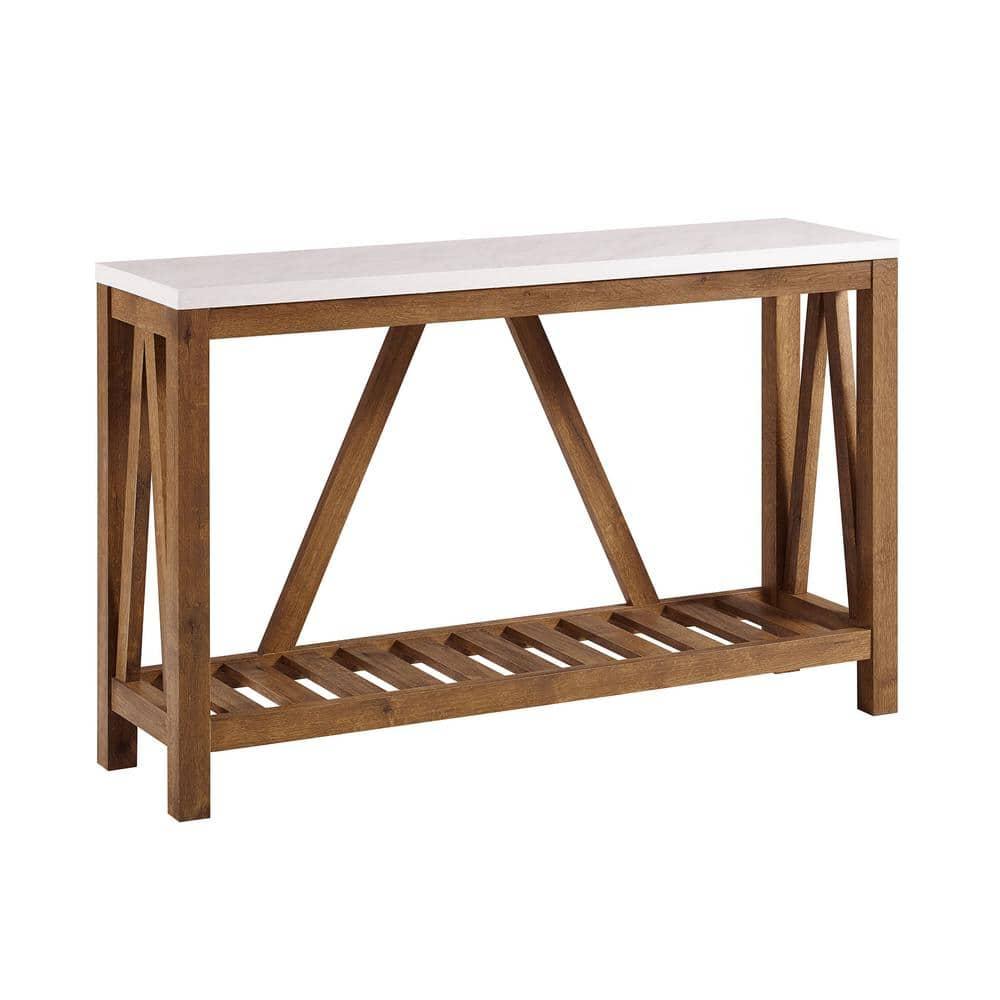 Walker Edison Modern Farmhouse Faux Marble and Walnut Entryway Table, Faux White Marble/Walnut