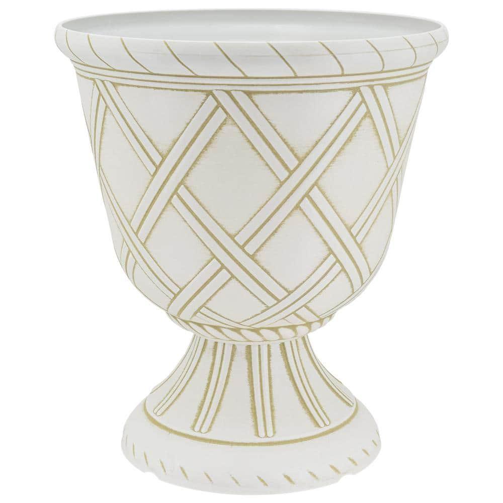 PL60GD Lattice Plastic Garden Urn, Classic Decorative Garden Pot Planter for Indoor and Outdoor Plants, Gold