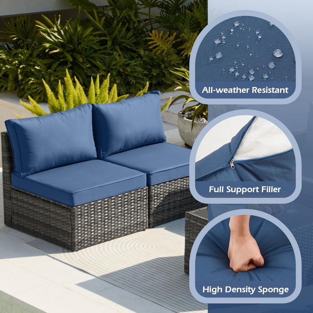 Decksplore 7 Piece Outdoor Furniture Set, 7 Pieces Outdoor Rattan Sectional Sofa Set with Glass Table and Cushions, Wicker Patio Conversation Set for Outdoor Indoor Backyard Lawn Garden Porch Blue