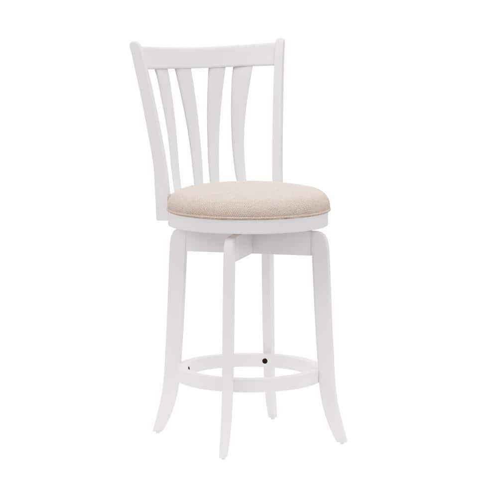 25.25" Savana Wood Swivel Counter Height Barstool White - Hillsdale Furniture: Matte Finish, Cream Upholstery