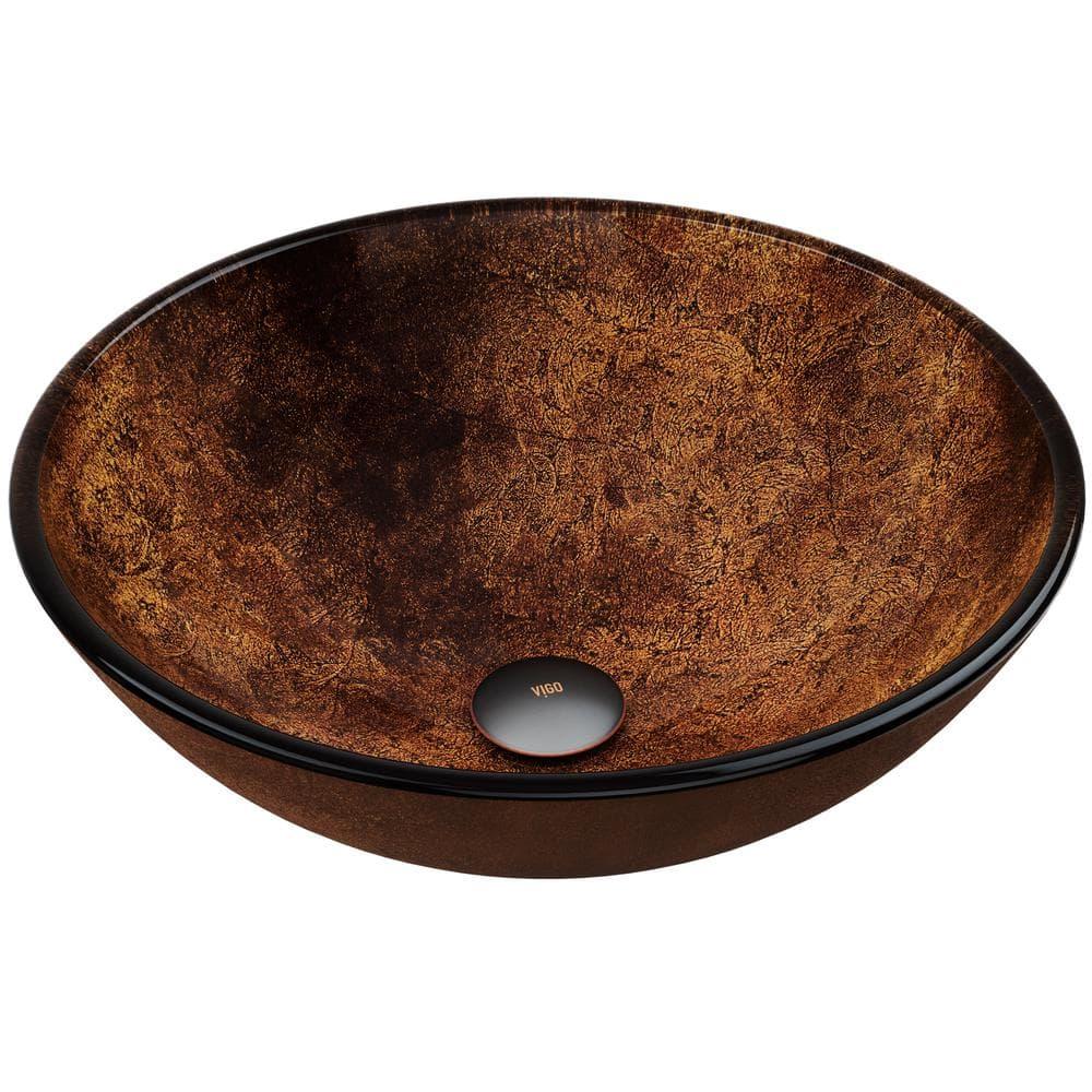 VIGO Giovanni Russet Brown Glass 17 in. L x 17 in. W x 6 in. H Round Vessel Bathroom Sink