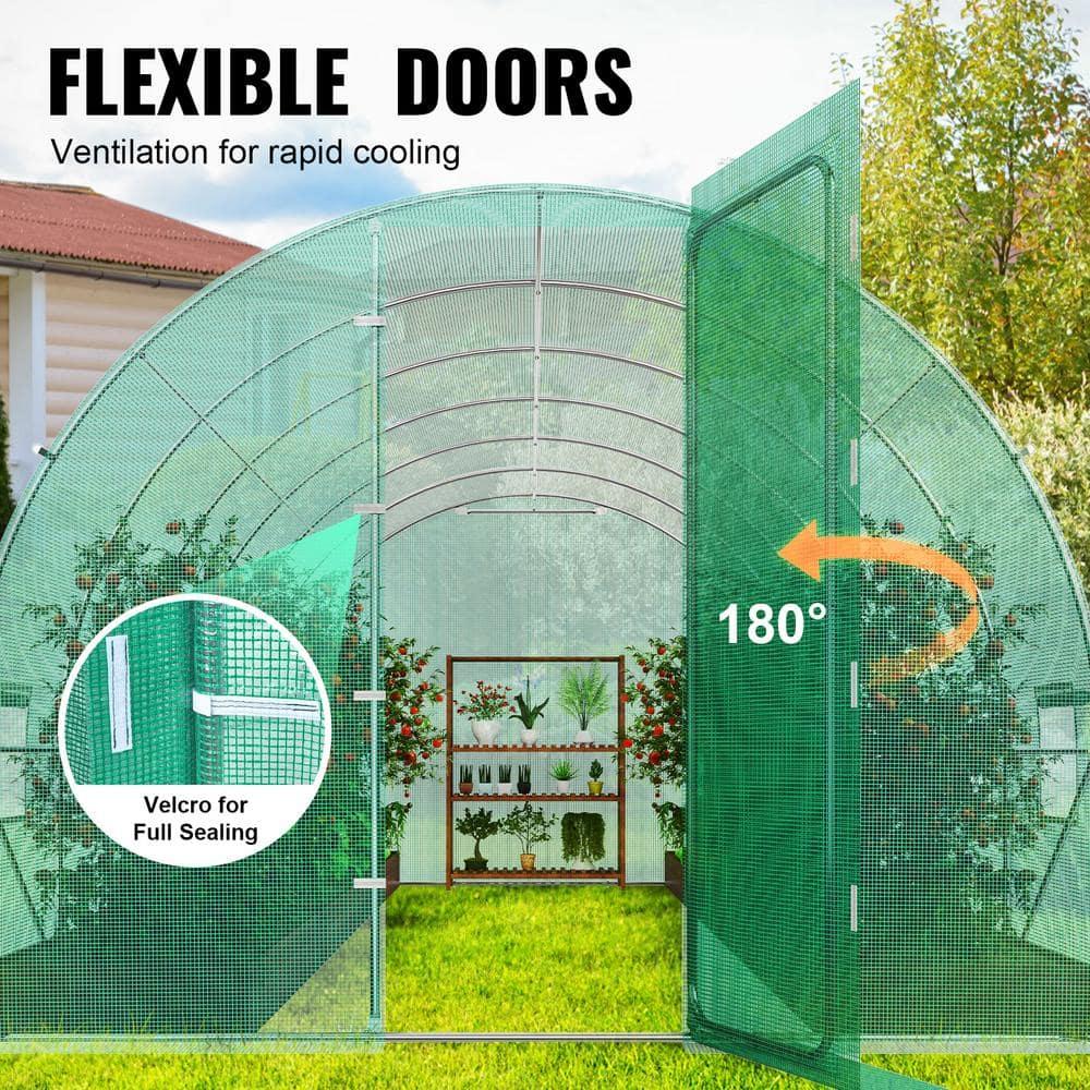 Walk-in Tunnel Greenhouse 19.4 x 9.7 x 7.4 ft. Hoop House Greenhouse Tunnel, with Galvanized Steel Frame, Green PE Cover