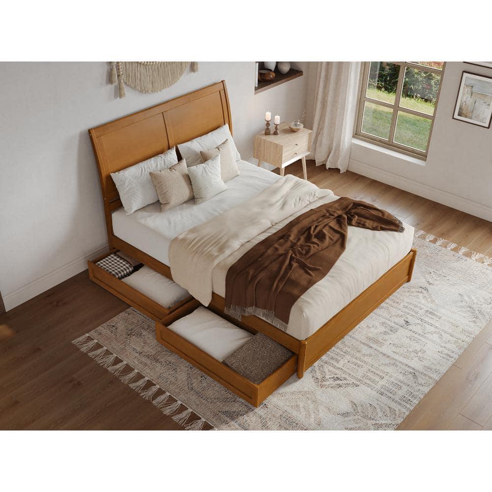 AFI, Andorra Queen Platform Bed with Panel Footboard and Storage Drawers, Light Toffee