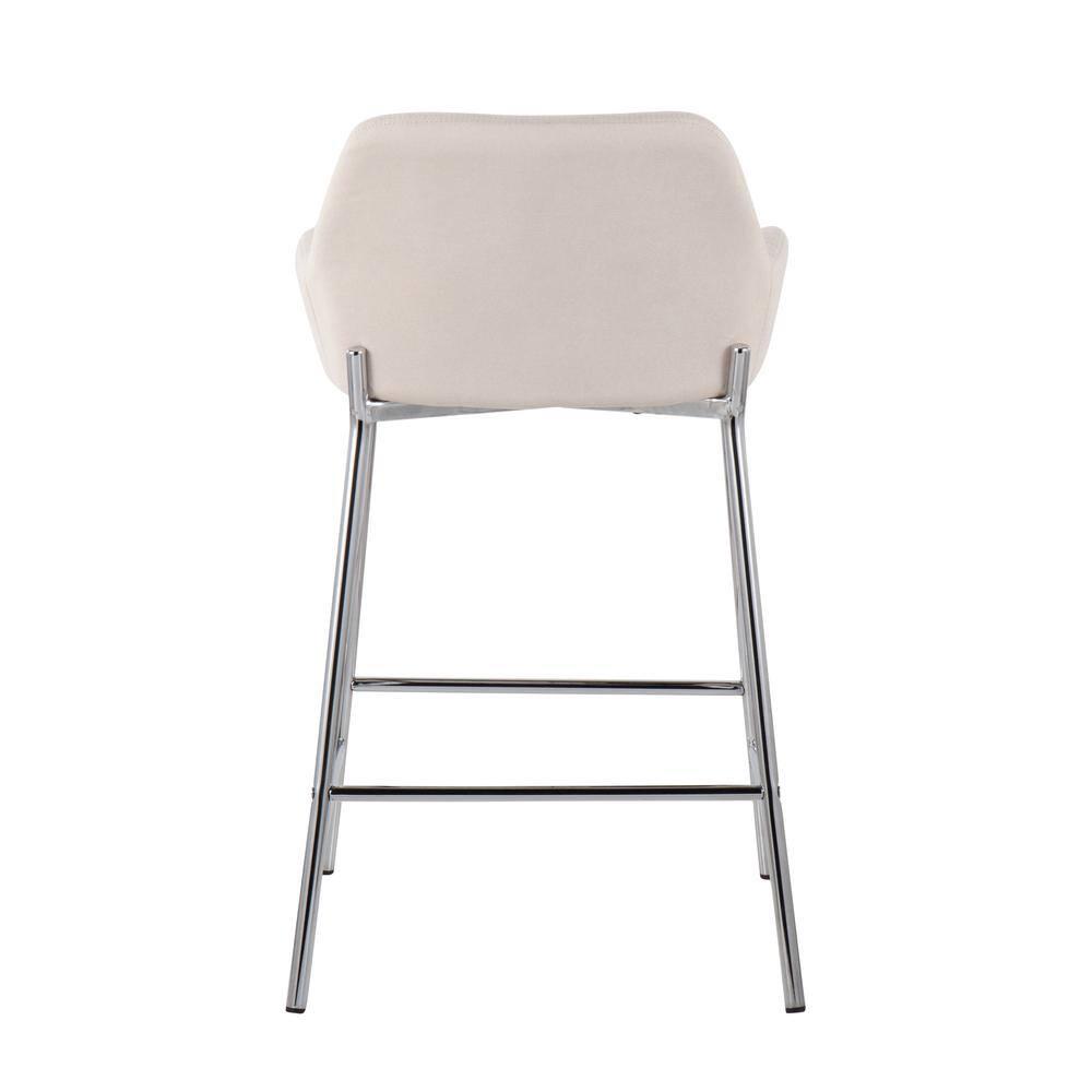 Set of 2 Daniella Metal/Polyester Counter Height Barstools Chrome/Cream - LumiSource: Padded, Steel Legs, Fixed Height