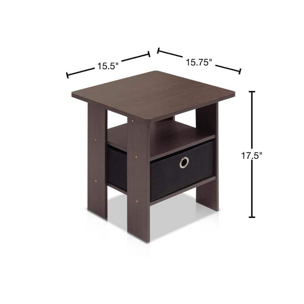 Furinno Andrey Engineered Wood End Table with Bin Drawer in Dark Brown/Black