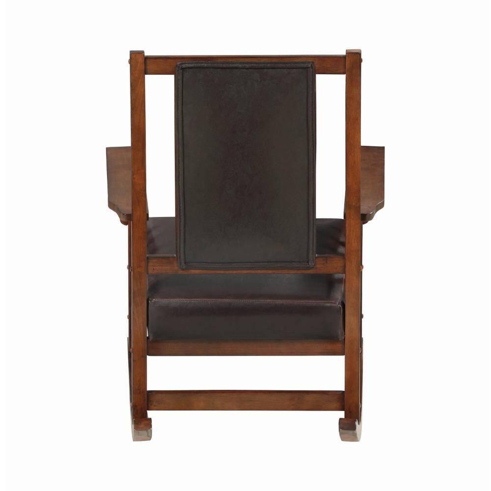 Benjara Mission Style Rocking Chair, Leather Upholstered Seat & Back, Tobacco and Dark Brown