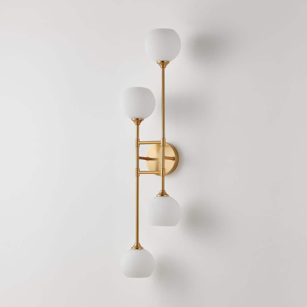 KAWOTI 4-Light Wall Sconces Bathroom Vanity Light Fixtures with Frosted White Glass Shade, Metal Wall Light for Bedroom Living Room