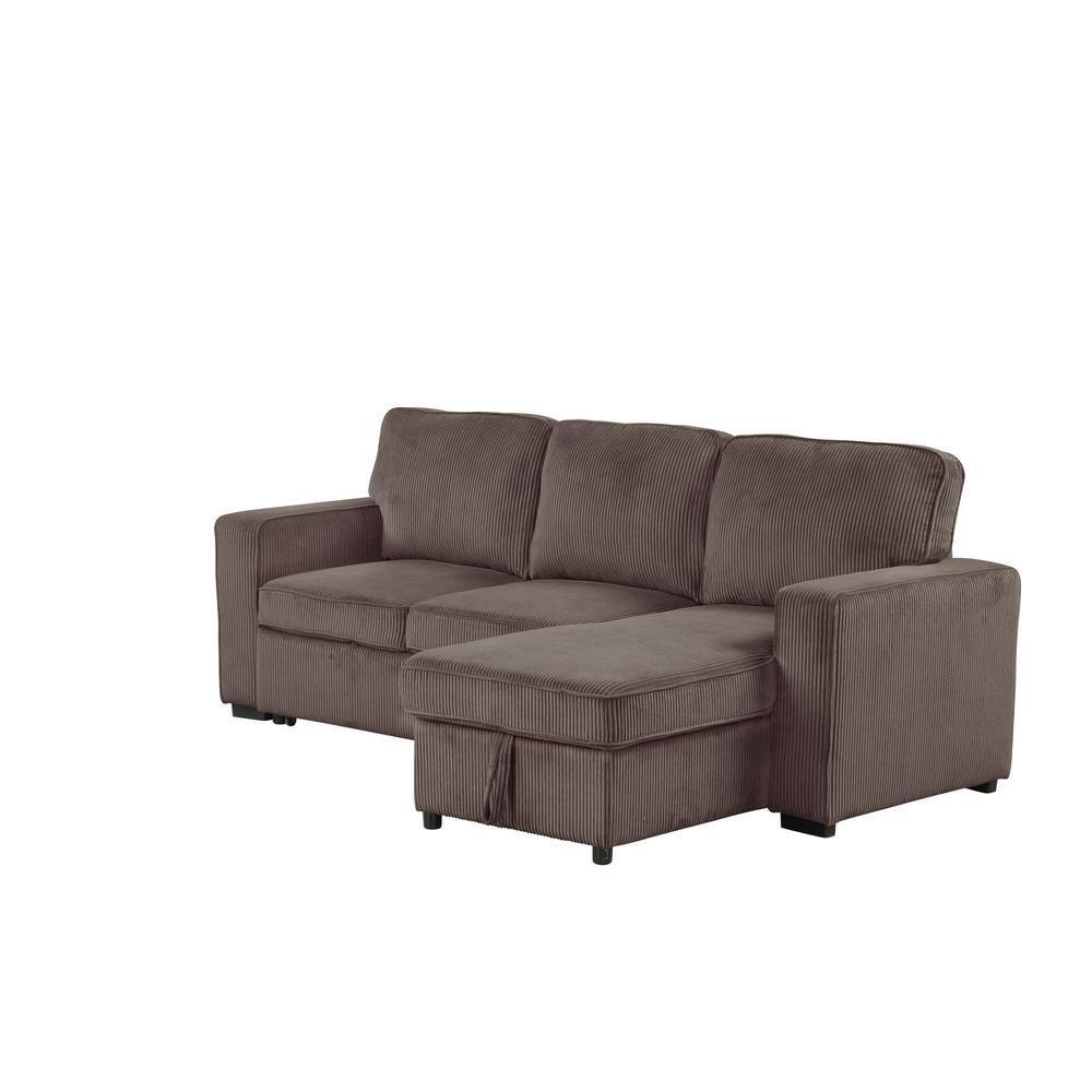 HOMES: Inside + Out Paeke Sleeper Sectional Sofa Corduroy with Storage Chaise and Reversible Brown