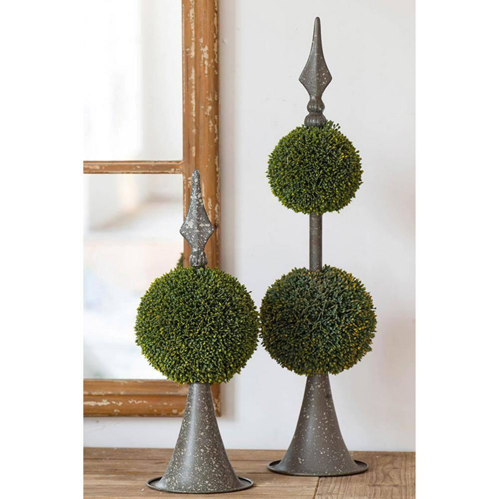A&B Home Boxwood Ball Topiary with Metal Finial Stand Double Sphere 26 Inch Tall Indoor Outdoor House Decoration