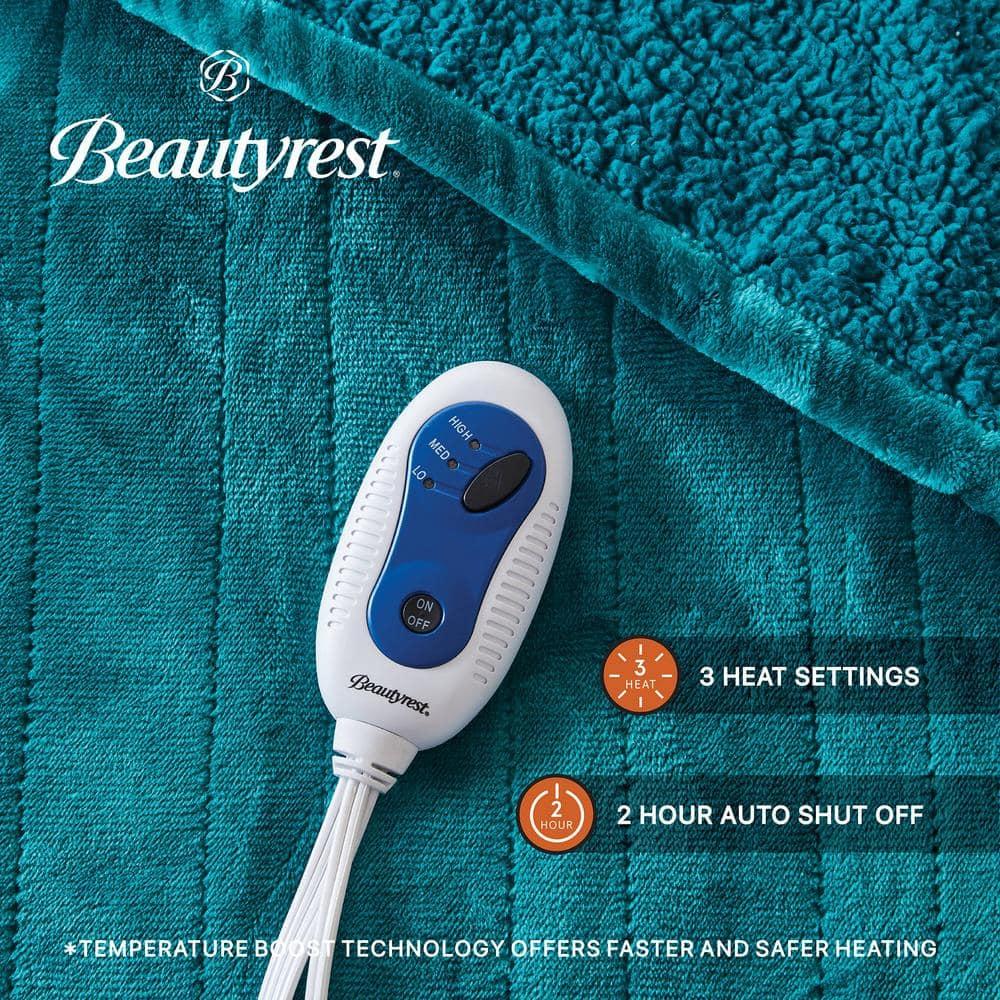 Beautyrest Microlight to Berber Elect Electric Blanket with Two 20 Heat Level Setting Controllers, 60x70, Teal