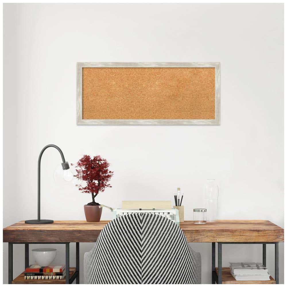 Amanti Art Natural Cork Board Framed Crackled Metallic Narrow Bulletin Board 32 in. x 14 in.