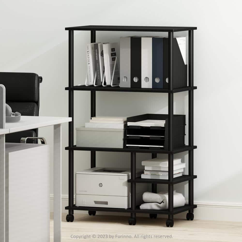 Furinno Turn-N-Tube 4-Tier Toolless Multipurpose Printer Stand Display Storage Shelf with Wheels, Americano/Black