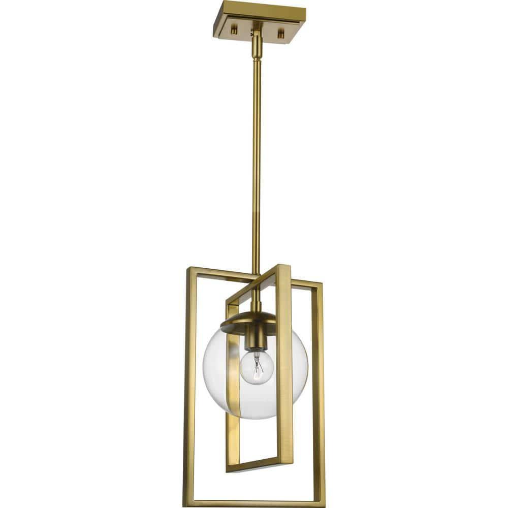 Progress Lighting Atwell 1-Light Pendant, Brushed Bronze, Clear Globe Shade