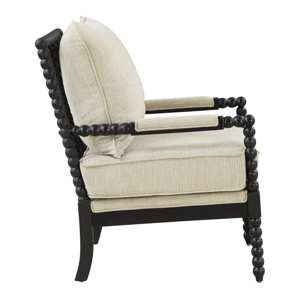 Classic Linen and Black Wood Spindle Accent Chair