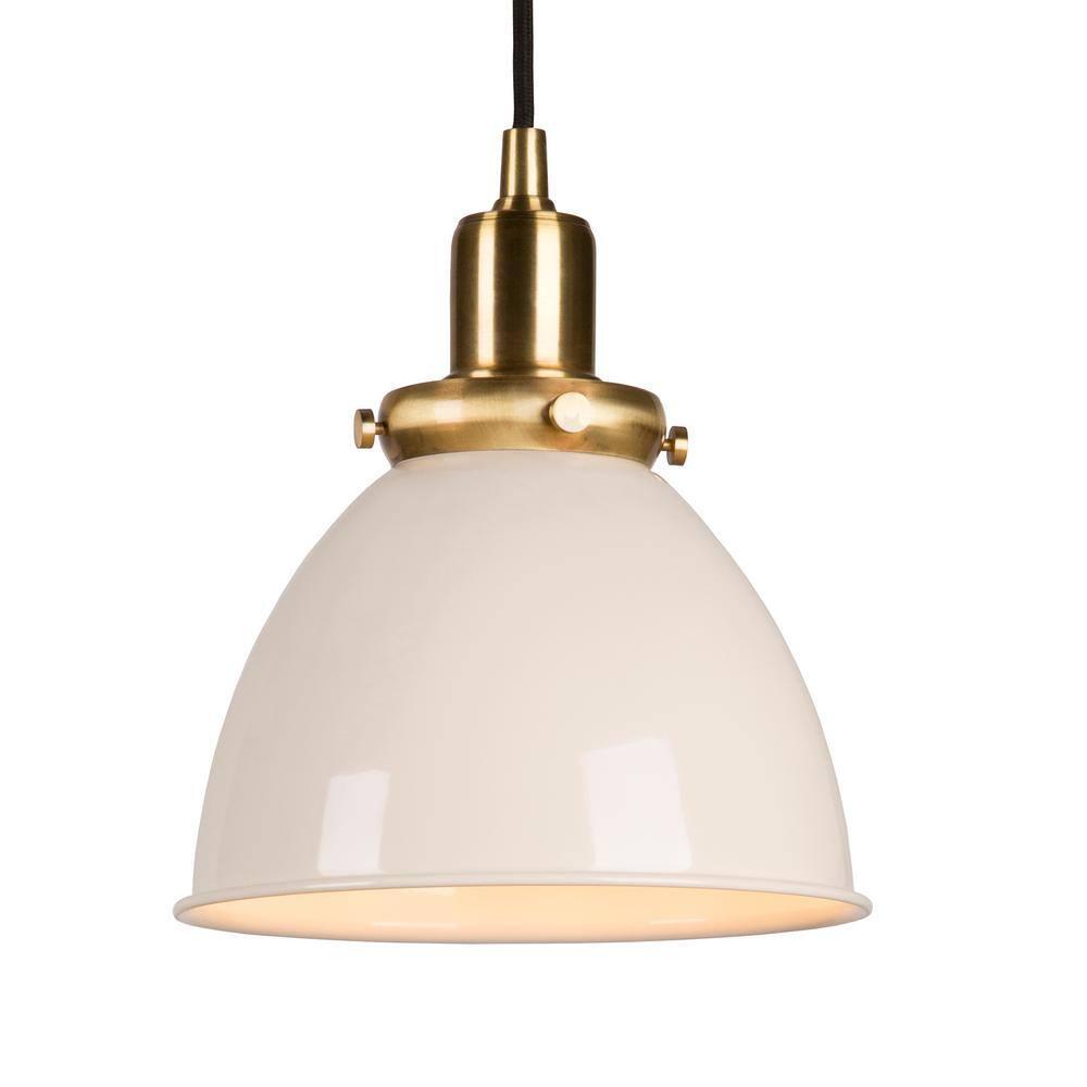 Evelyn&Zoe 8" Pearled White/Brass Metal Pendant