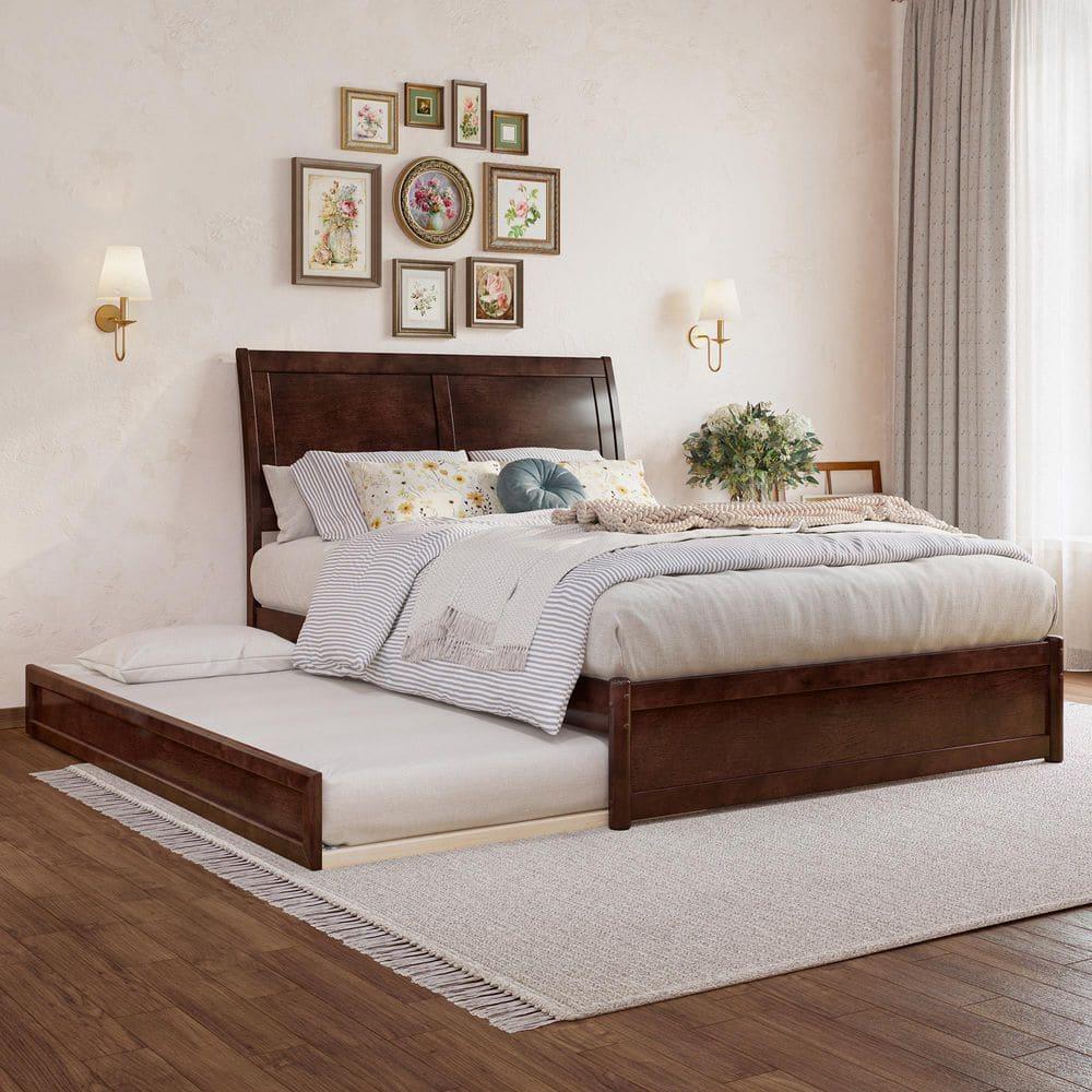 AFI, Andorra Full Platform Bed with Panel Footboard and Twin Trundle, Walnut