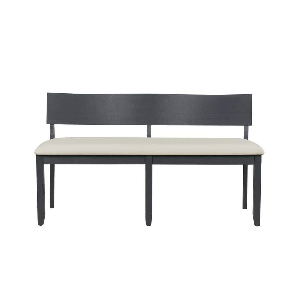 Boraam Capella Cream Fabric Dining Height Bench Matte Black