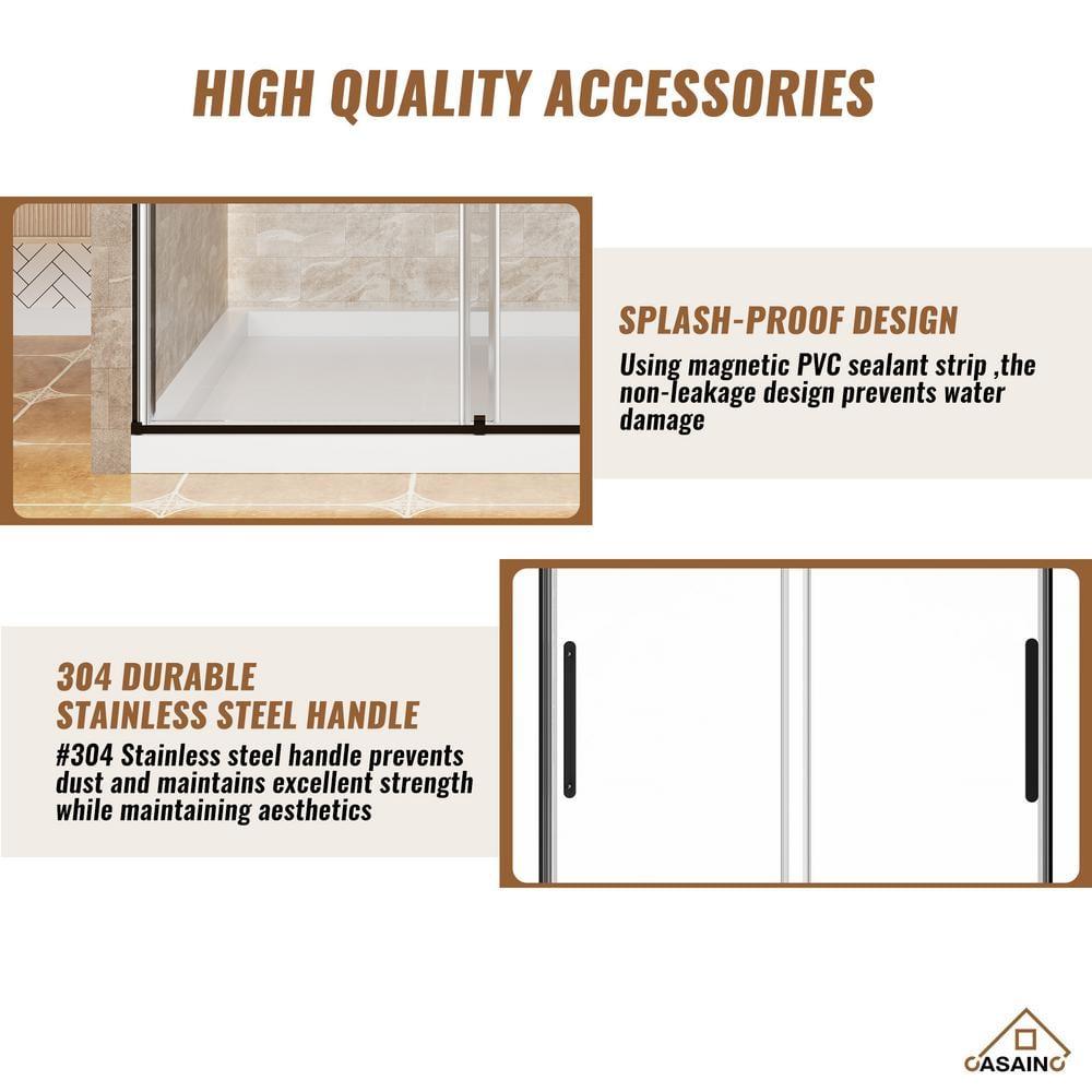 60" W x 76" H Frameless Shower Door Double Sliding 10MM Tempered Glass 304 Stainless Steel Hardware