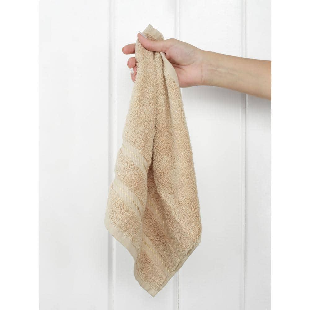 American Soft Linen 4 Pack Washcloth Set, 100% Cotton Washcloth Hand Face Towels for Bathroom and Kitchen, Sand Taupe