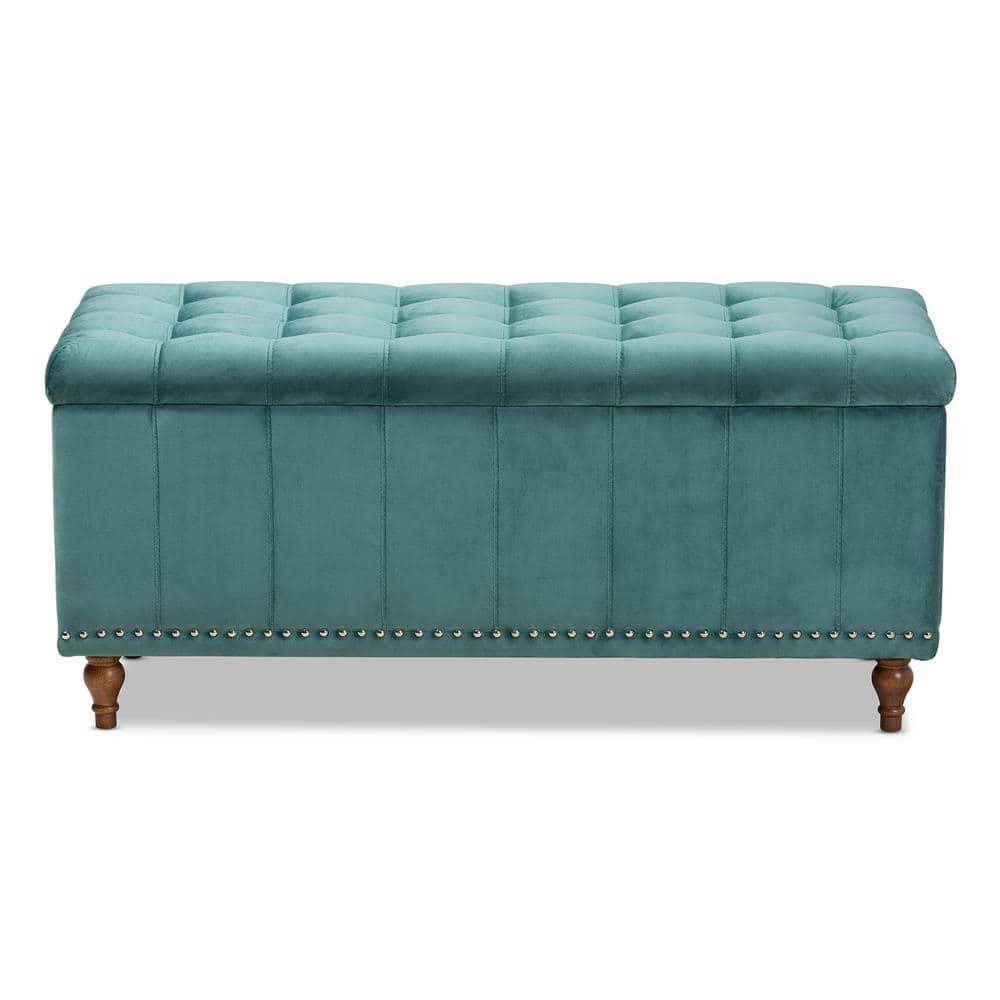Kaylee Velvet Upholstered Button Tufted Ottoman Bench with Interior Storage - Baxton Studio