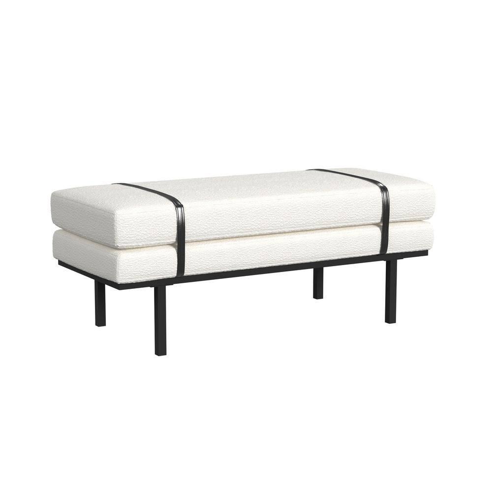 HomePop Upholstered Bench Cream Boucle/Black: Rectangle Ottoman for Bedroom, Entryway, End of Bed