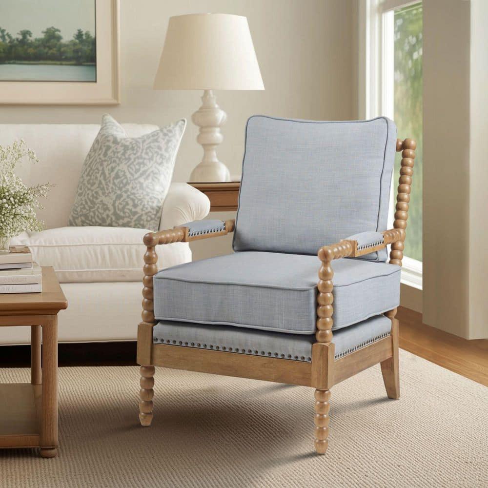 Lyla Accent Chair Light Blue - Madison Park: Elegant Upholstered Bronze Nailhead Trim