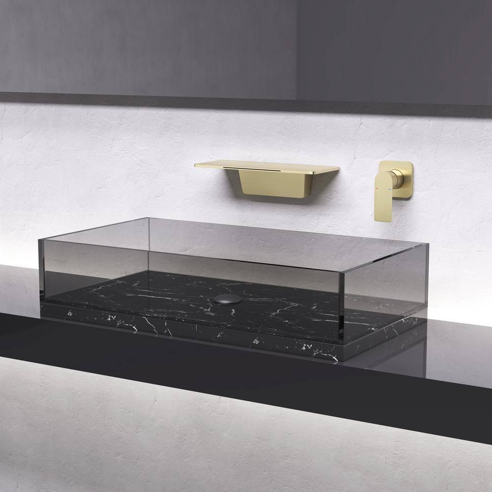 Bathroom Faucet Waterfall Bathroom Sink Faucet Brushed Gold Brass Basin Mixer Tap Single Handle Basin Tap Wall Mounted Lavatory Faucet with Cold and Hot Water