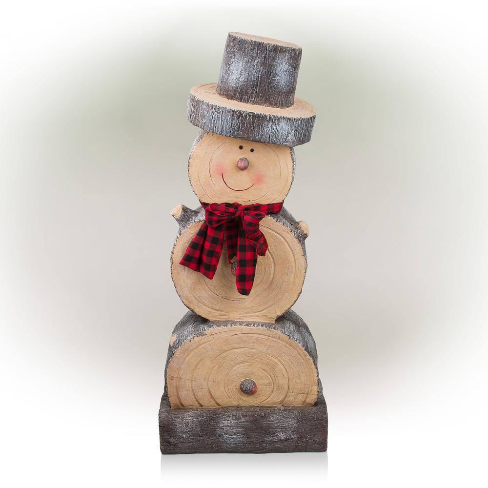 Alpine Corporation 16" x 9" x 38" Wooden Snowman Holiday Statue, Brown/Tan