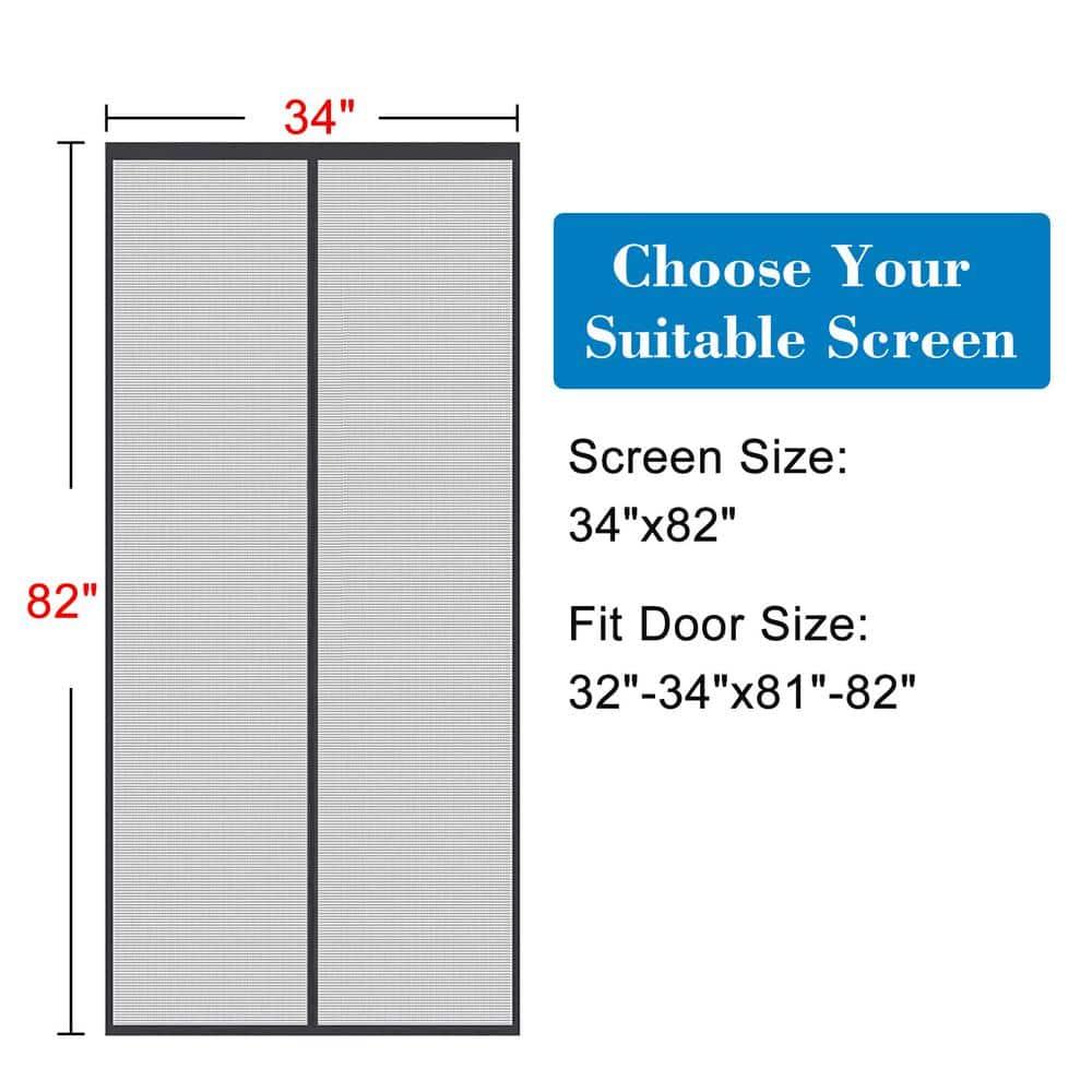 34 in. x 82 in. Black Fiberglass Magnetic Screen Door Heavy Duty Mesh Curtain Bi-Parting