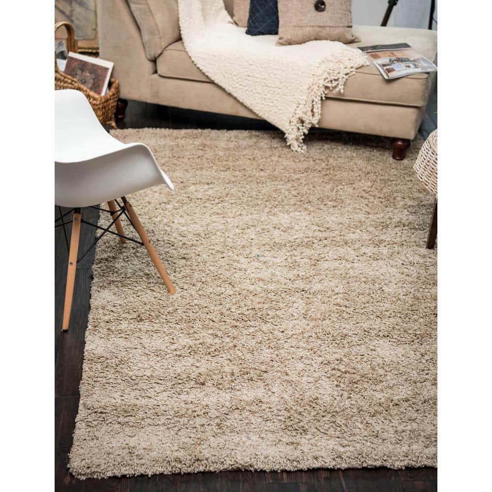 Unique Loom 4' 1 x 6' 1 Solid Shag Taupe Area Rug
