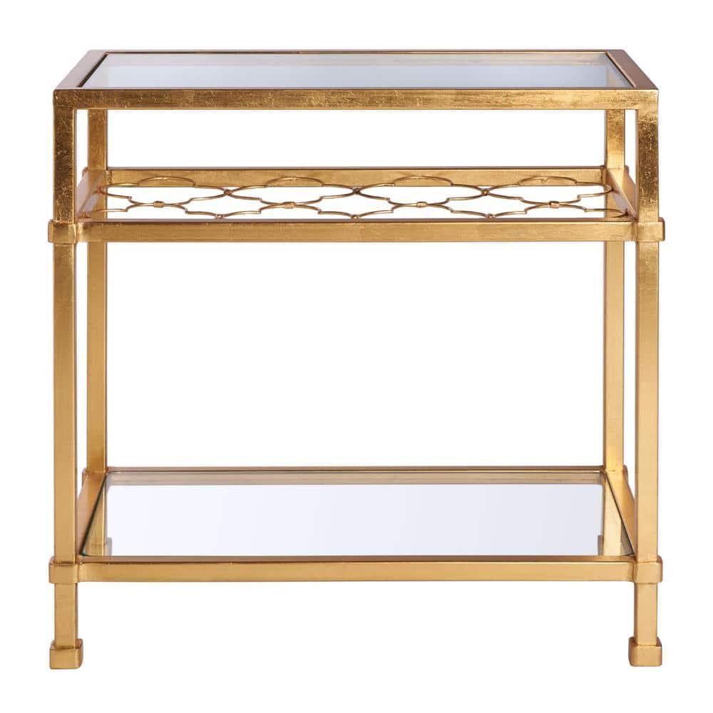 Hanzel Gold Leaf Glass Side Table - AMH8312A - Gold/Glass - Safavieh Couture