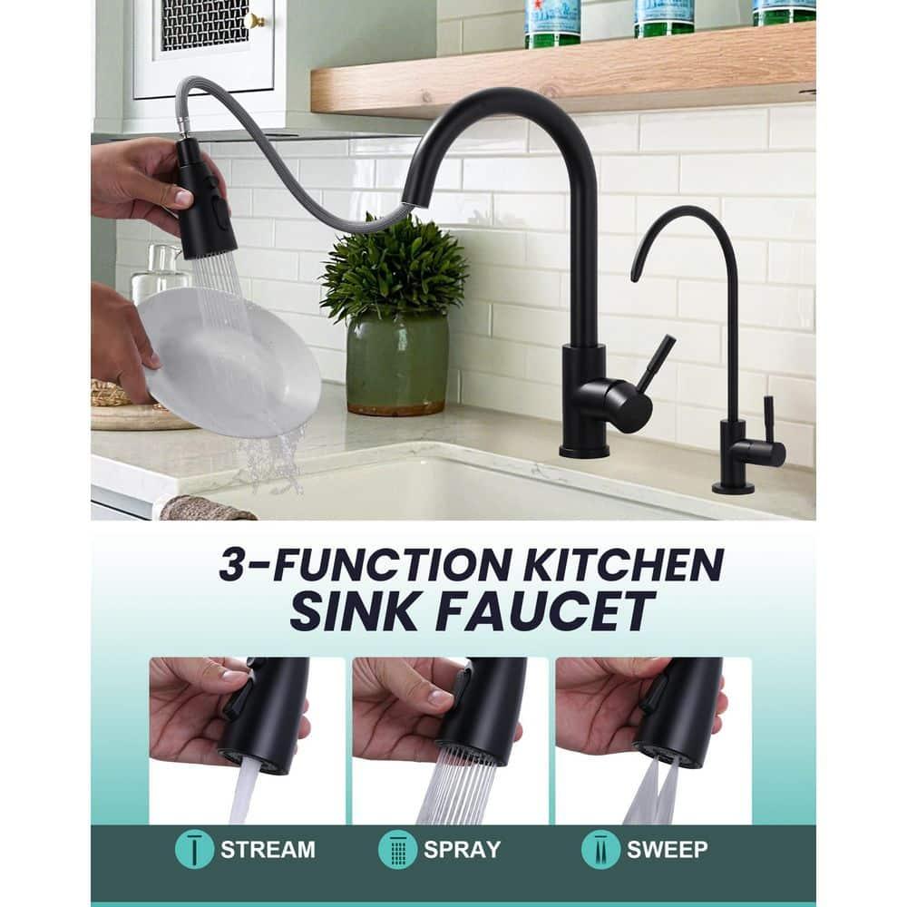 ARCORA ARCORA Stainless Steel Pull-Down Kitchen Faucet and Water Filter Faucet Combo AR7100301B-L