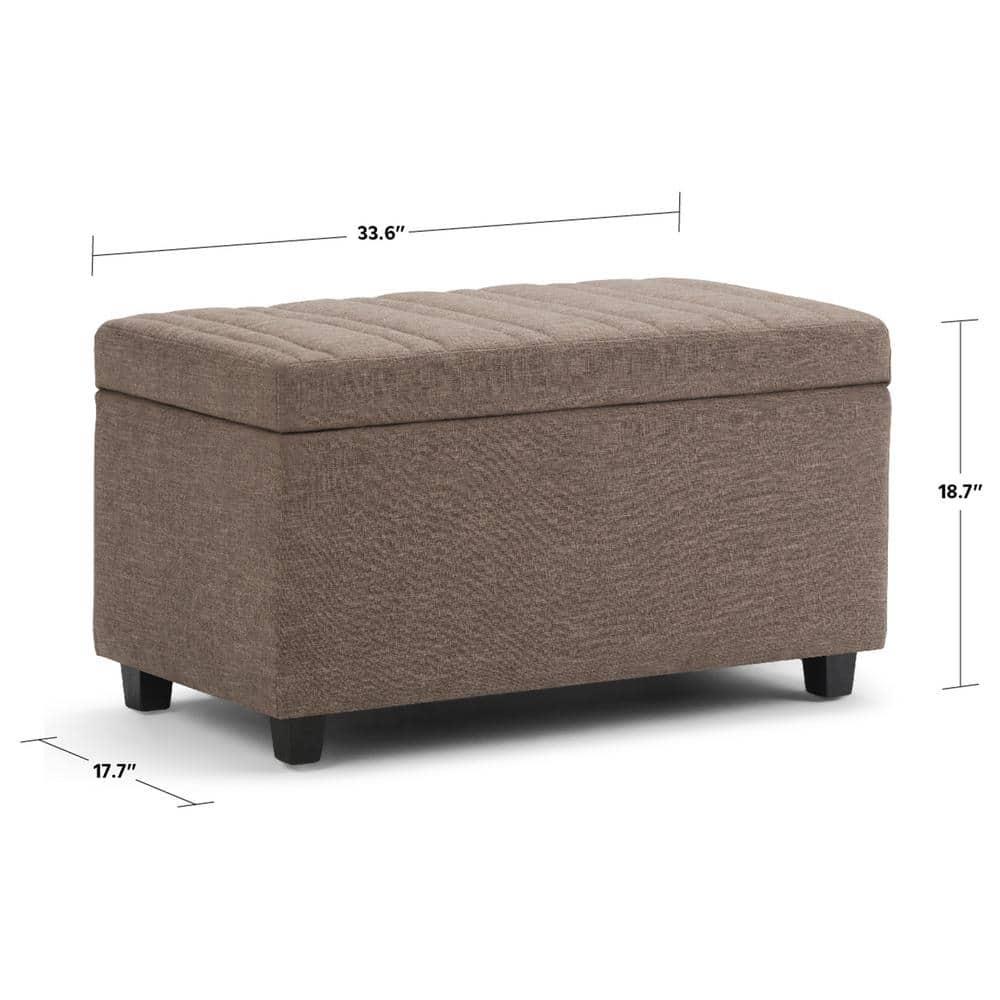Simpli Home Darcy 33"W Upholstered Storage Ottoman Bench with Large Interior Storage and Child Safety Hinges