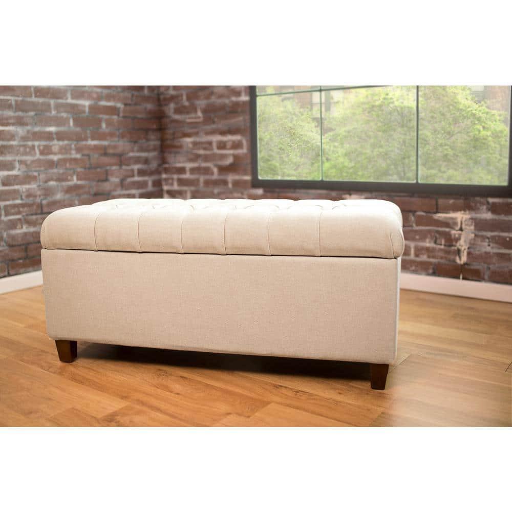 Ainsley Button Tufted Storage Bench - Oatmeal - HomePop