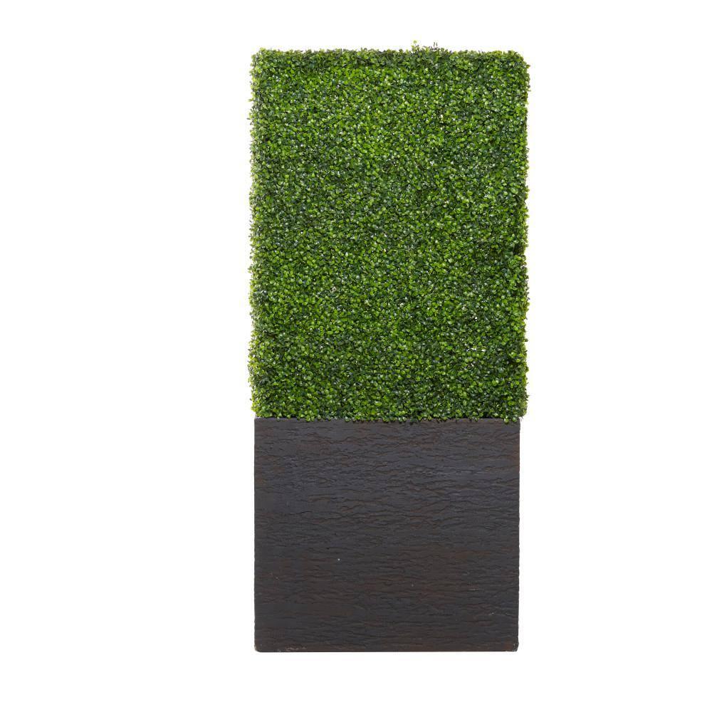 DecMode 66" Tall Boxwood Hedge Artificial Topiary in Realistic Leaves and Black Cement Planter Box