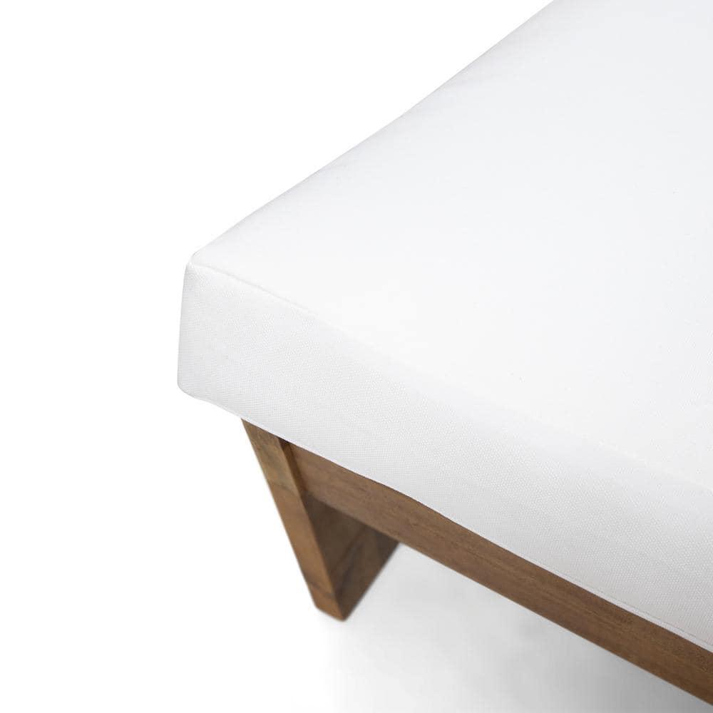 Roy Outdoor Acacia Wood Loveseat with Cushions, Teak and White
