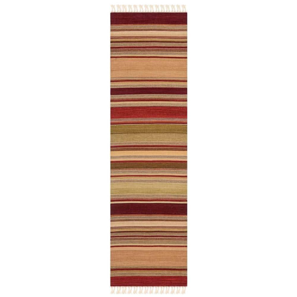 Striped Kilim STK313 Hand Woven Indoor Runner Rug - Red - 2'3"x8' - Safavieh