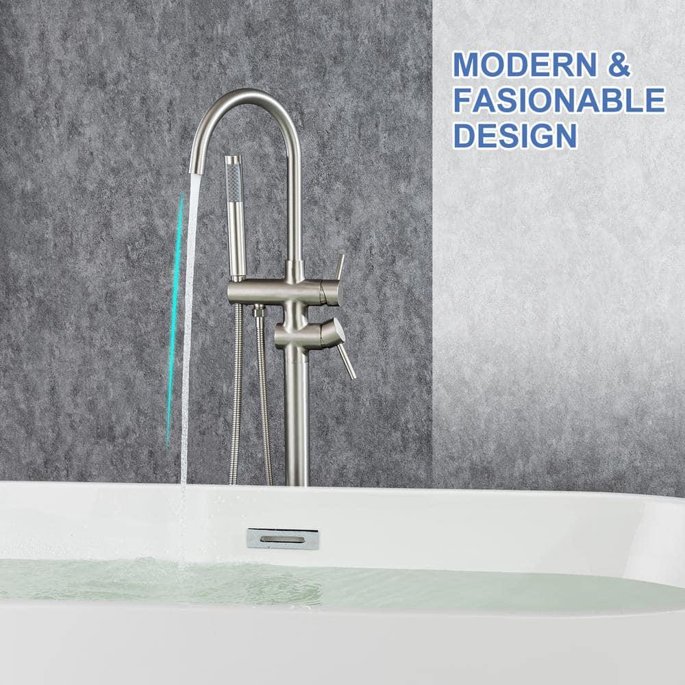 Double Handle Floor Mounted Freestanding Tub Filler With Handshower
