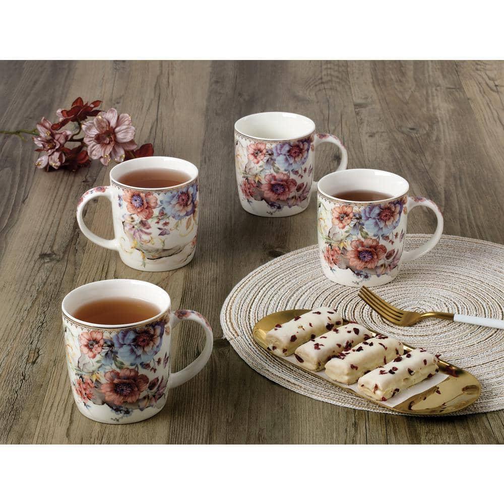 Lorren Home Trends Set of 4 Tall Mugs Floral Design