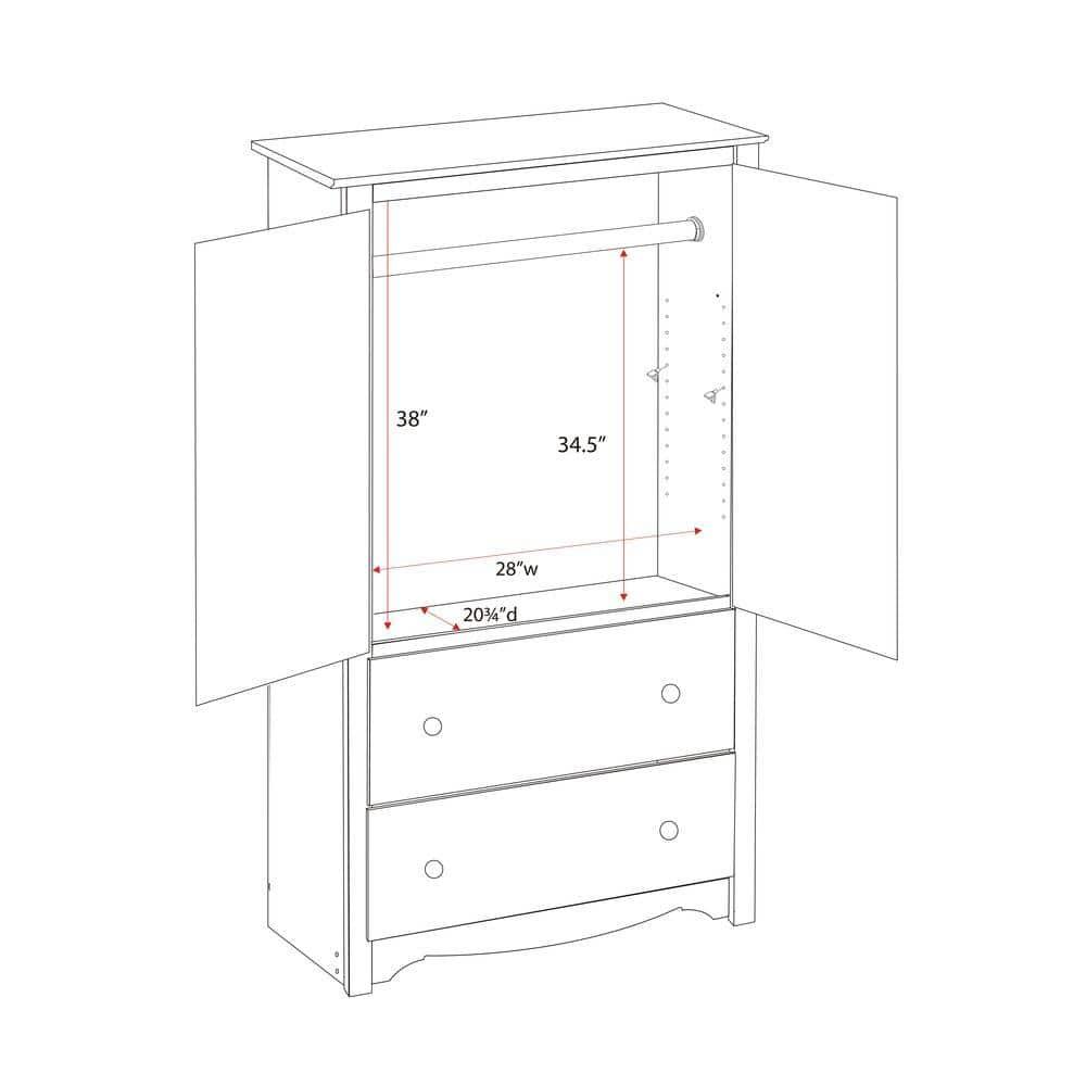 Prepac Monterey Armoire White: Transitional Style, Wood Composite, 2-Door Wardrobe for Hanging Clothes