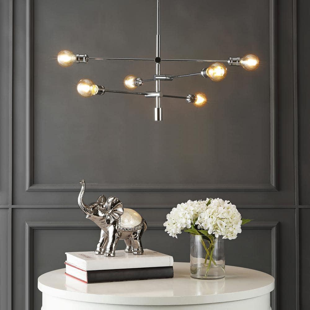 Atlas 36" 6-Light Modern Vintage Iron Arm-Adjustable LED Chandelier, Chrome
