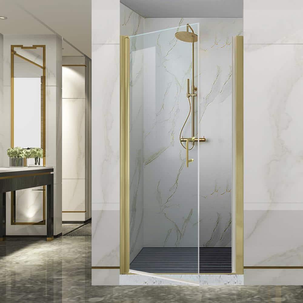 32-33.5 in. W x 72 in. H Pivot Swing Frameless Shower Door with Clear SGCC Tempered Glass